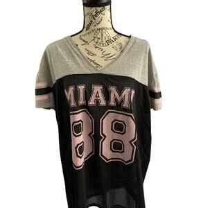 Hot Kiss Women's Size 2X Jersey Style T-Shirt Miami Black Gray Mesh